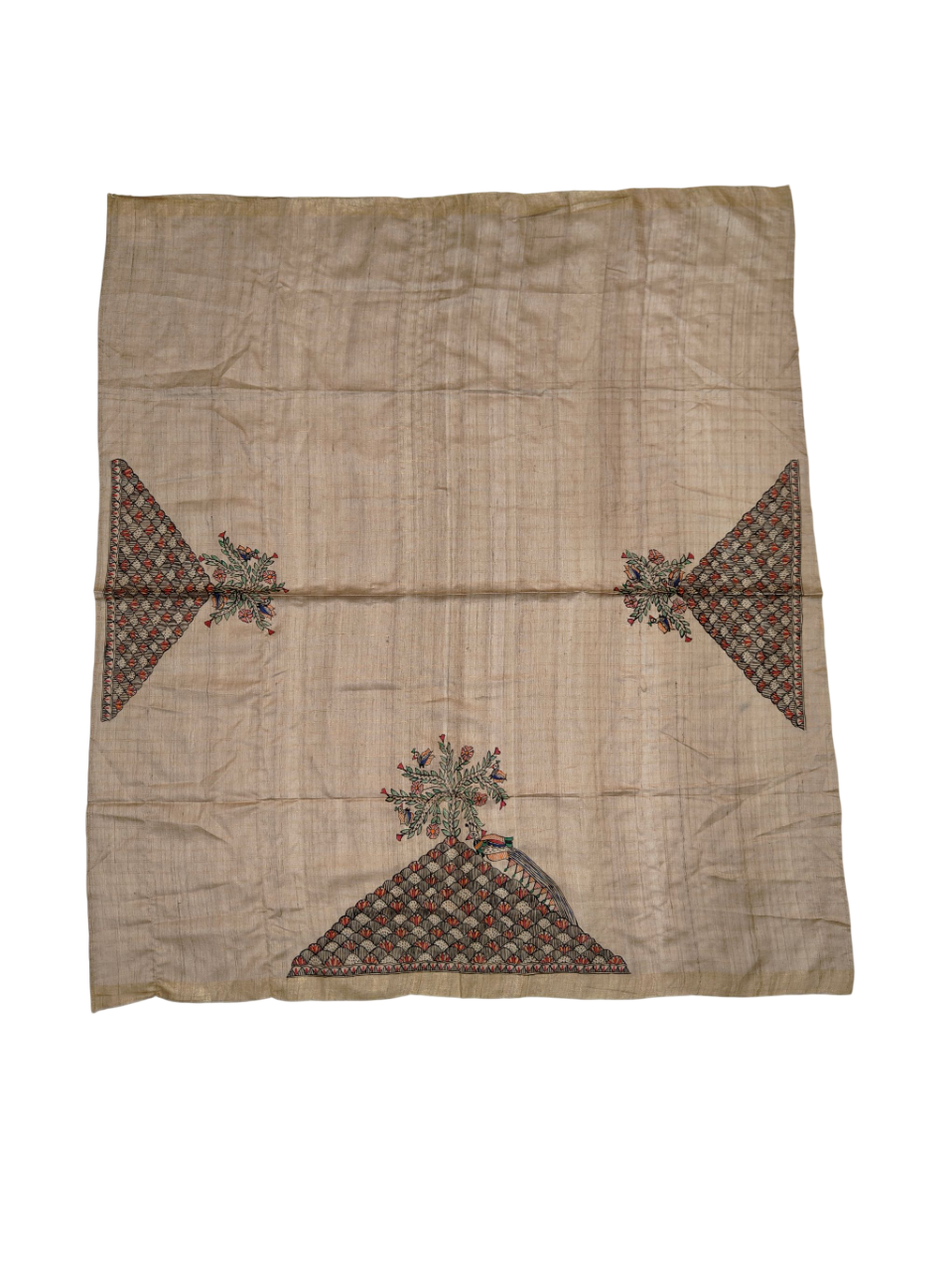 Hand-Painted Madhubani Blouse Piece on Tussar Munga Silk – Tree of Life